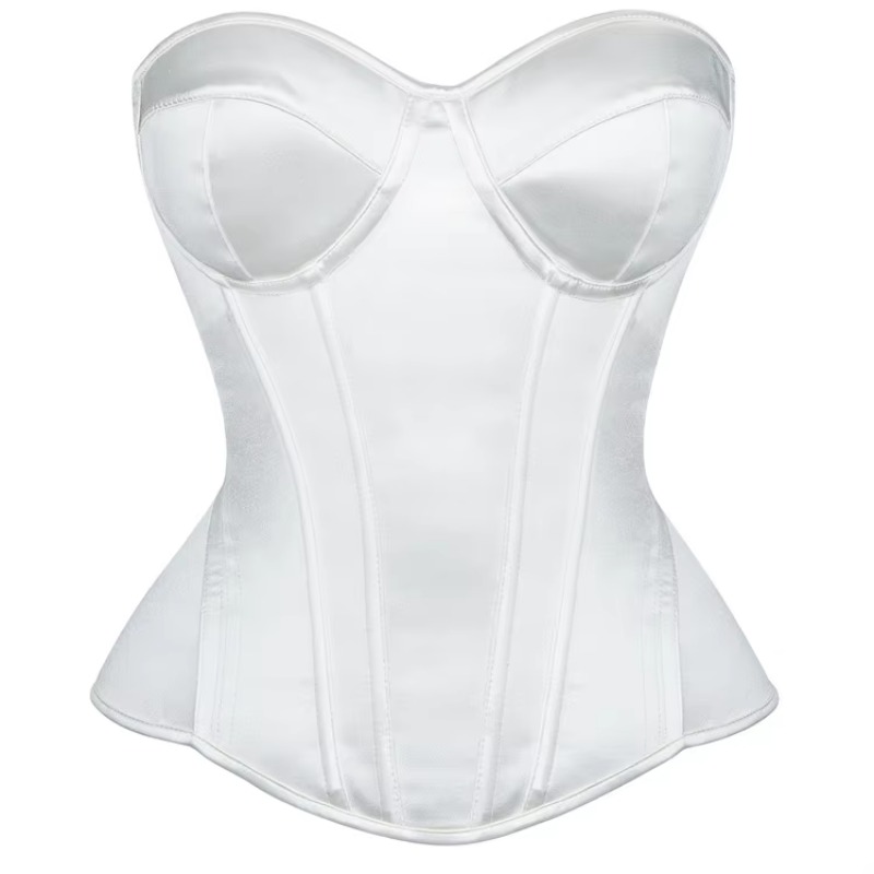 Boning Corset Steel - 女性用ホワイトコルセット オーバーバストビスチェトップ スチールボーン入り レースアップ ウエストガードル お腹引き締め