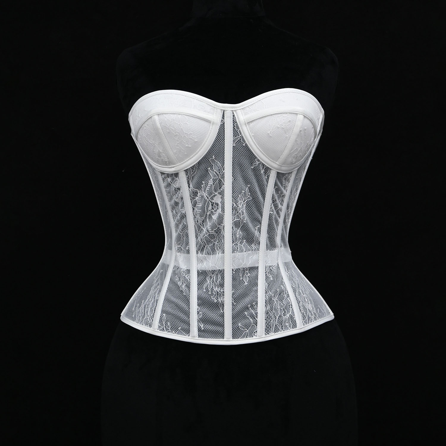 Boning Corset Steel - スチールボーンコルセット レディース ホローアウト ストラップレス レースブラ バストイアートップ