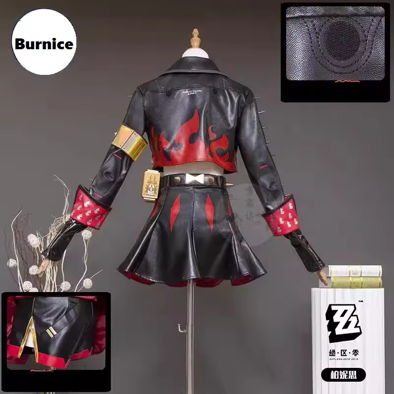 Burnice Cosplay Prop - ZENLESS ZONE-女性のためのゼロコスプレコスチューム,バーニスホイタ,パンク,レザージャケット,ゲームキャラクター,トップス,スカート,アクセサリー,アクセサリーセット,zzz