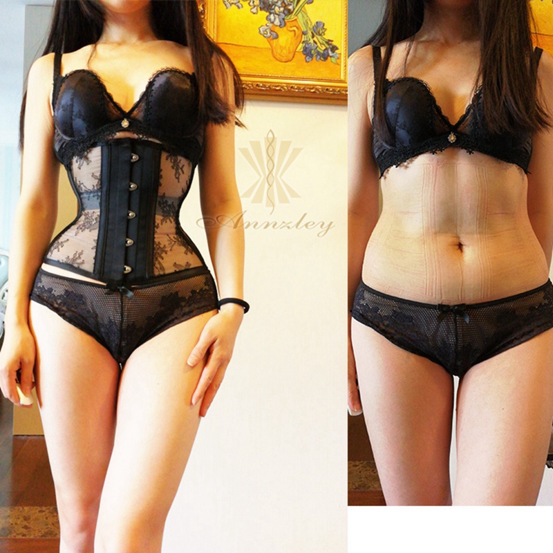 Boning Corset Steel - を annzley コルセット痩身前と後黒メッシュ鋼骨太のアンダーバストコルセット減量