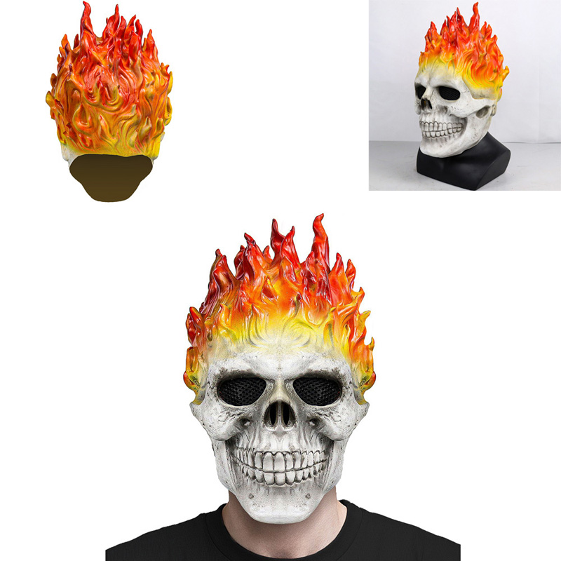 Cosplay Flame Prop - ユニークなコスプレ炎の骸骨不気味な怖い頭骨恐ろしいスカルハロウィンマスクフルフェイスヘルメットカーニバルパーティーコスチューム小道具