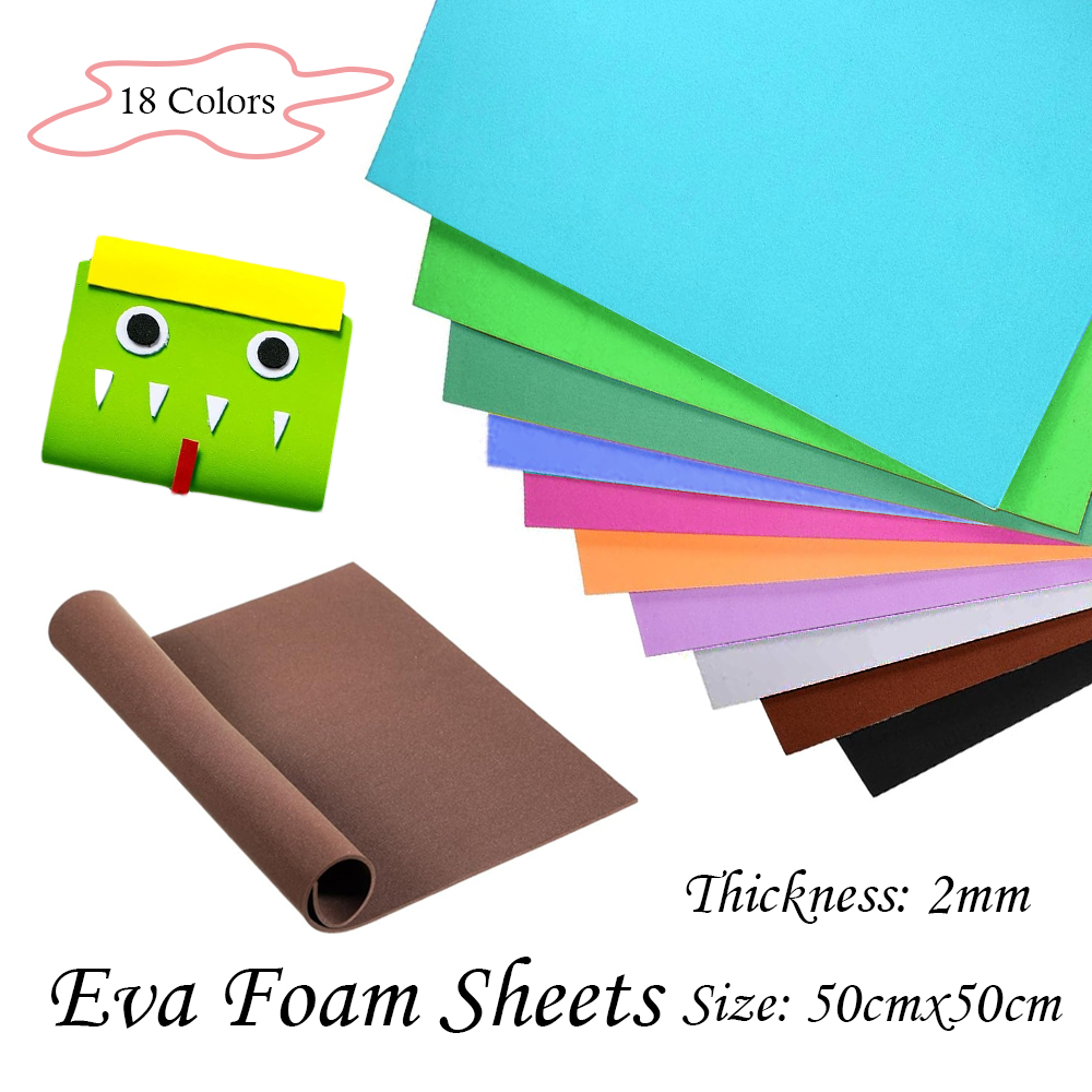 Eva Foam Sheet - 18色 2mm厚 カラフル EVAフォームシート 50x50cm、コスプレ、スクラップブッキング、アートプロジェクト用DIYクラフトペーパー