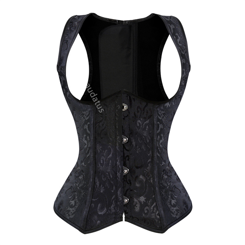 Boning Corset Steel - バストの下のコルセット,ストラップとスパイラルスチールトップ付きのコルセット,セクシーなジャカードベスト,大きいサイズ,黒と白