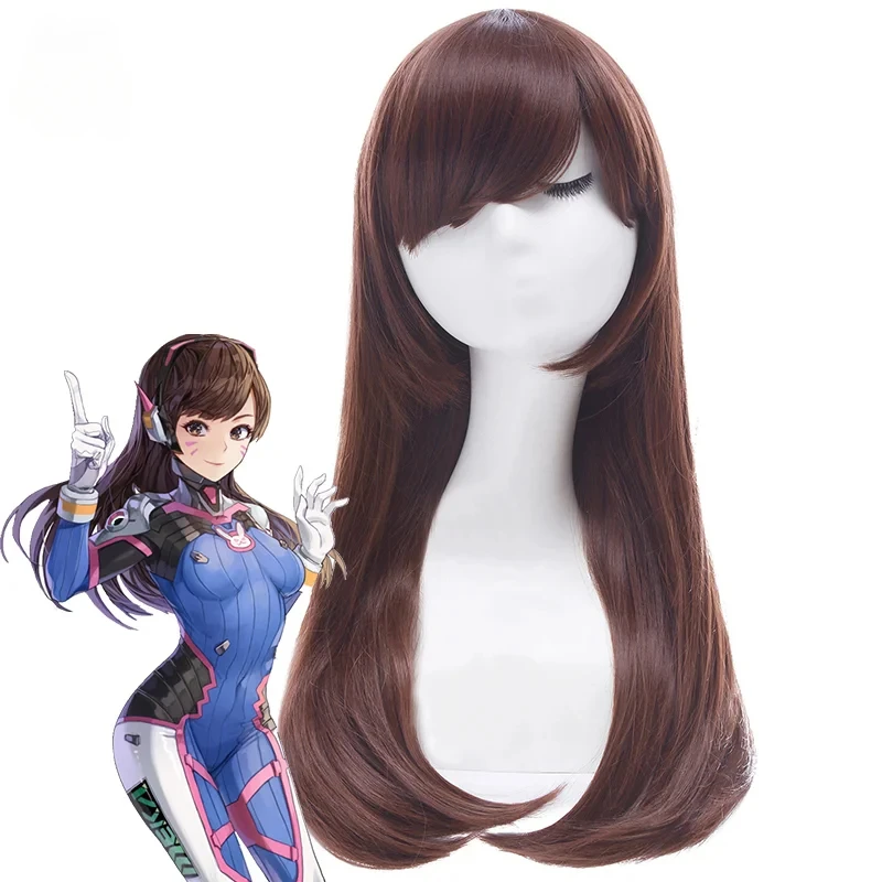 Dva Cosplay Prop - Rolecos-女性のためのレース付きの長い茶色の合成かつら,コスプレ,ゲームの時計,ガーナのsong,dva