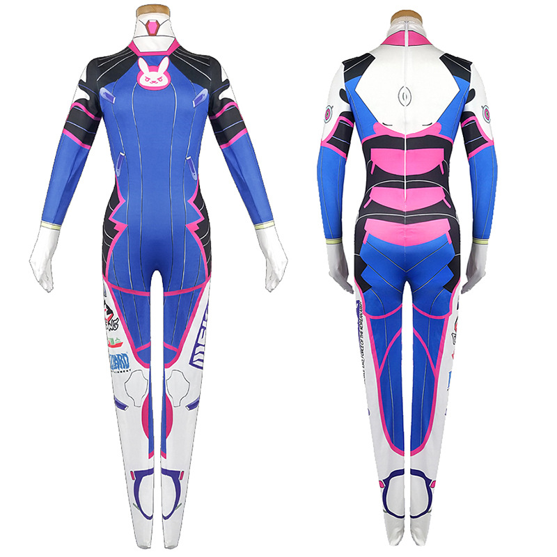Dva Cosplay Prop - 女性のためのdvaコスプレスーツ,タイツジャンプスーツ,ヘッドフォン,銃のアクセサリー,タトゥーステッカースーツ,全身タイツ,パーティー