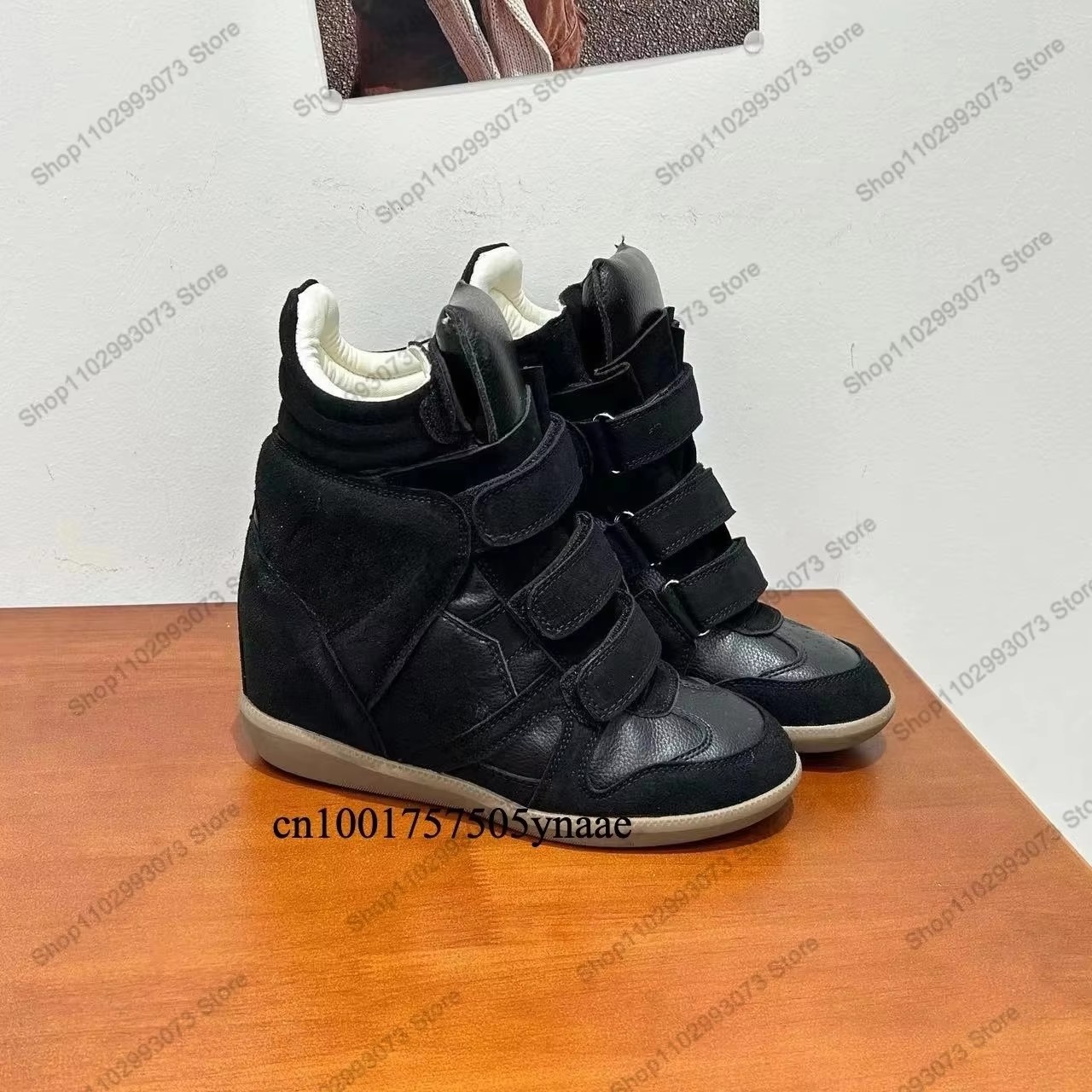 Velcro Hook Loop - 女性用隠しウェッジヒールハイカットスニーカー、スエードレザーのスプライシング、ベルクロストラップ留め、インナーハイトアップ機能付きアンクルブーツ、軽量で快適なカジュアルファッションシューズ、ストリートショッピング、デート、パーティー、日常、アウトドアウォーキング、外出用