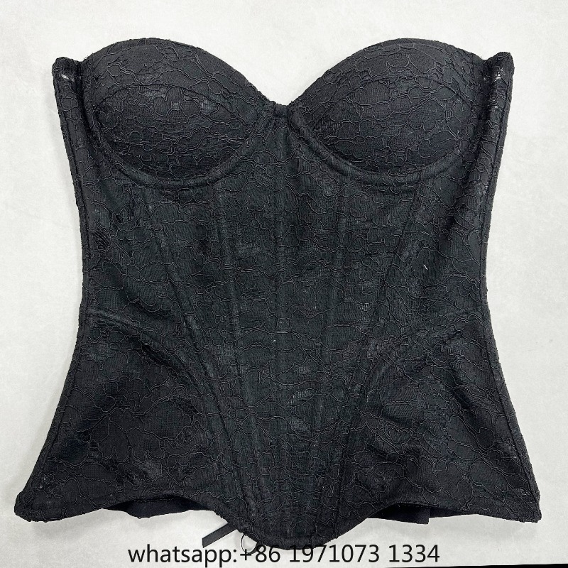 Boning Corset Steel - 女性用レースコルセットビスチェオーバーバスト高級ボディースウェディング用スチールボーン入りストラップレスレースアップチューブトップウエストトレーナーイブニングパーティー用