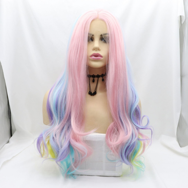 手編みのレースフロントハロウィン用合成ウィッグ、カラフルな大 - Wig Fiber Net のレビューと価格
