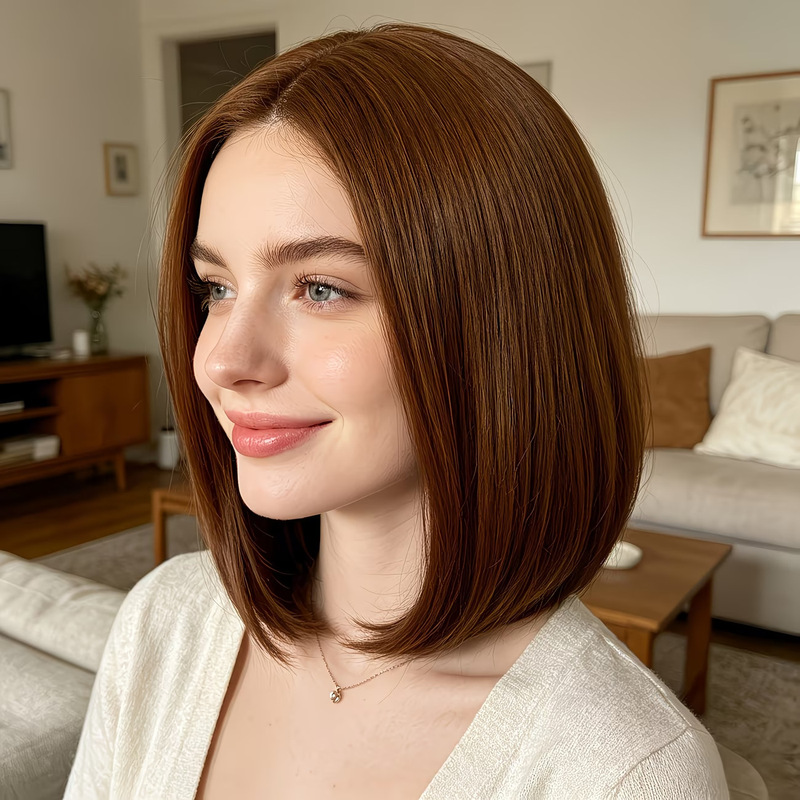 エアリーな前髪のショートボブウィッグ、ライトブラウン、リアル - Wig Fiber Net のレビューと価格