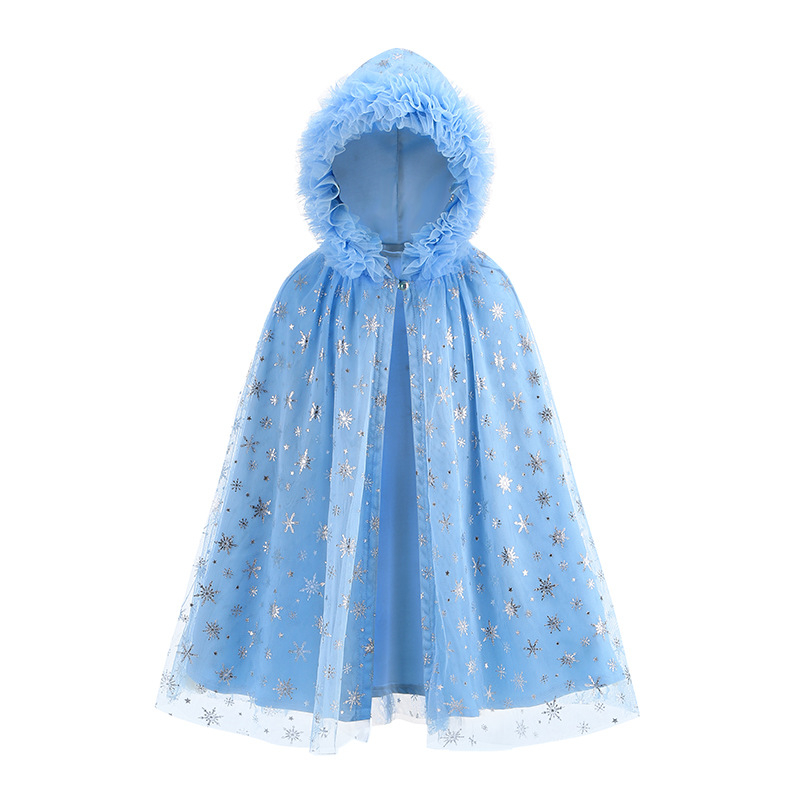 女の子用ライトブルーの雪の結晶柄フード付きケープ、プリンセス - Cosplay Prop Blueprints のレビューと価格