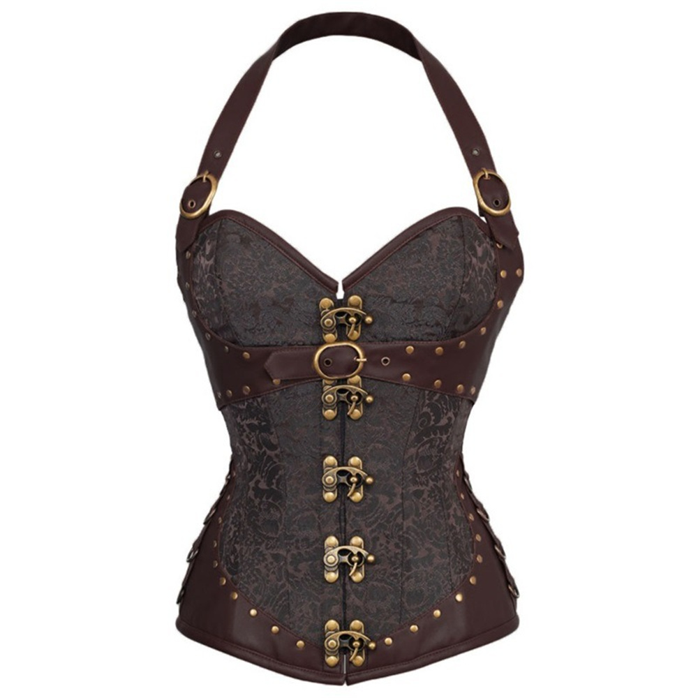 女性ゴシックレトロスチールボーンホルターコルセットトップラン - Boning Corset Steel のレビューと価格