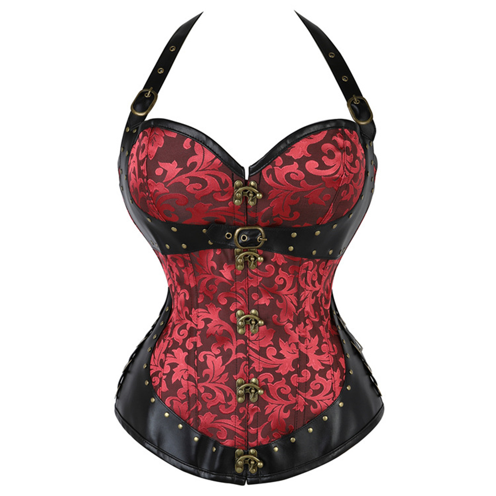 女性ゴシックレトロスチールボーンホルターコルセットトップラン - Boning Corset Steel のレビューと価格
