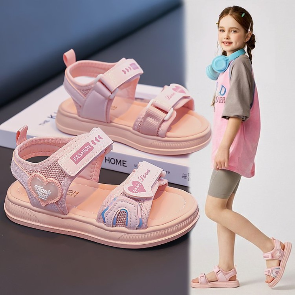 女の子用ハート型プリンセスサンダル、2026年春夏新作、ベル - Velcro Hook Loop のレビューと価格