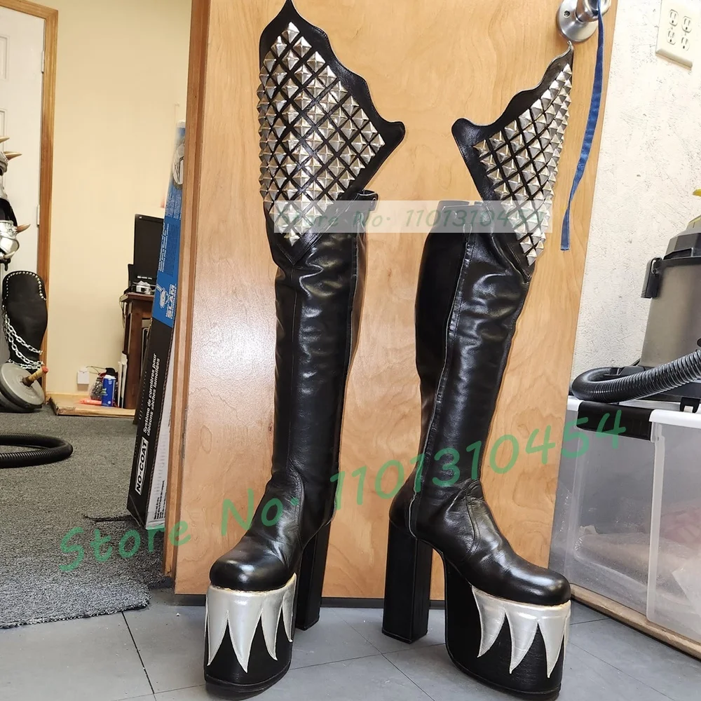男性と女性のためのニーハイプラットフォーム悪魔のブーツ,黒, - Cosplay Flame Prop のレビューと価格