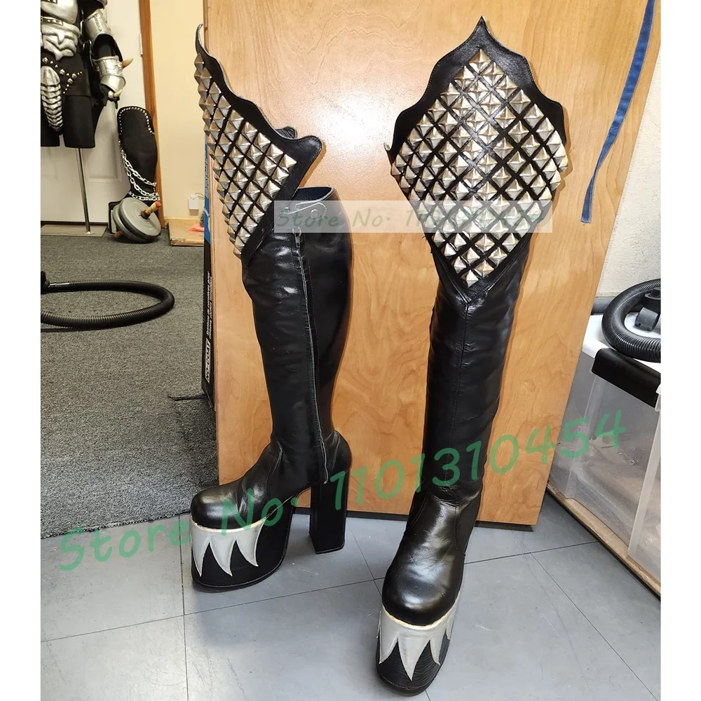 男性と女性のためのニーハイプラットフォーム悪魔のブーツ,黒, - Cosplay Flame Prop のレビューと価格