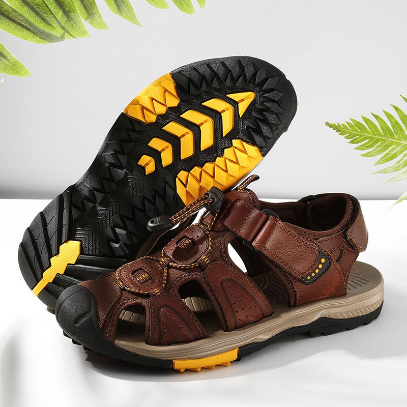 大きいサイズの新しい夏のメンズトップレイヤー牛革バッグトゥカ - Velcro Hook Loop のレビューと価格