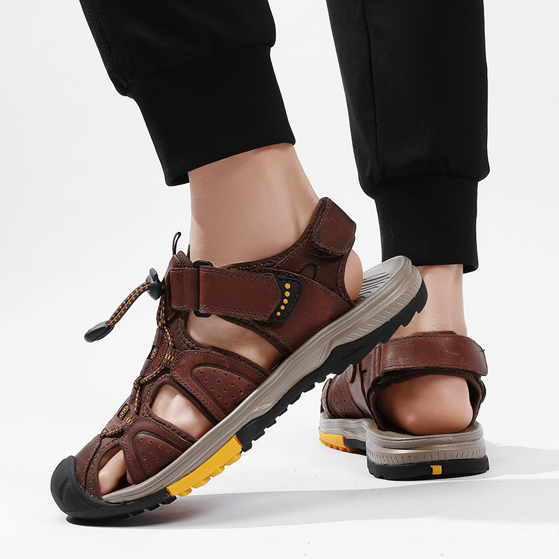 大きいサイズの新しい夏のメンズトップレイヤー牛革バッグトゥカ - Velcro Hook Loop のレビューと価格