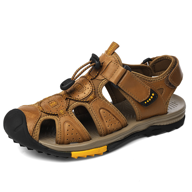大きいサイズの新しい夏のメンズトップレイヤー牛革バッグトゥカ - Velcro Hook Loop のレビューと価格