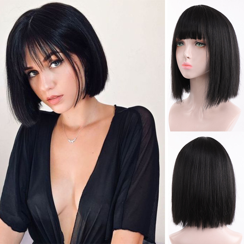 女性用ストレートウィッグ、エアバング付き、ボボスタイル、リア - Wig Fiber Net のレビューと価格