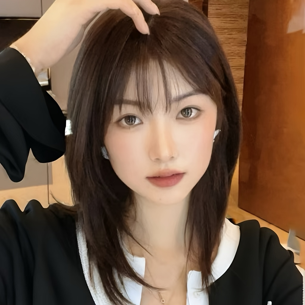 女性用 ブラックブラウン ミディアムレングス 鎖骨までの長さ - Wig Fiber Net のレビューと価格