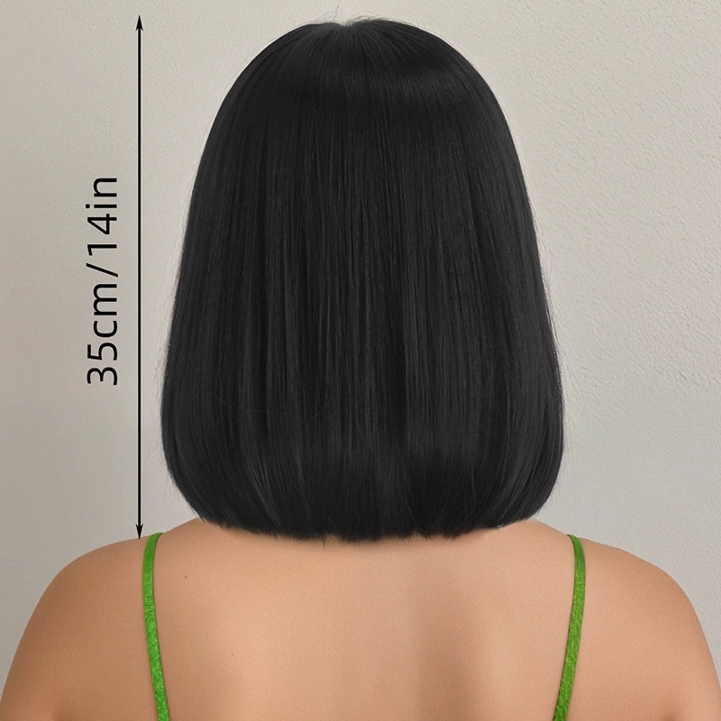 ファッショナブルな女性用ショートブラックボブストレートヘアウ - Wig Fiber Net のレビューと価格