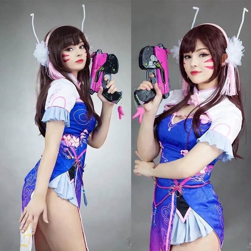 Rolecos-女性のためのレース付きの長い茶色の合成かつら - Dva Cosplay Prop のレビューと価格
