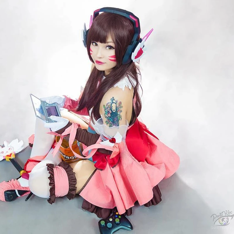 Rolecos-女性のためのレース付きの長い茶色の合成かつら - Dva Cosplay Prop のレビューと価格