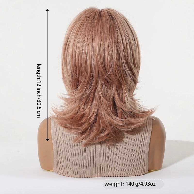 前髪付き女性用ウィッグ、ウルフテールカール、ピンクのショート - Wig Fiber Net のレビューと価格