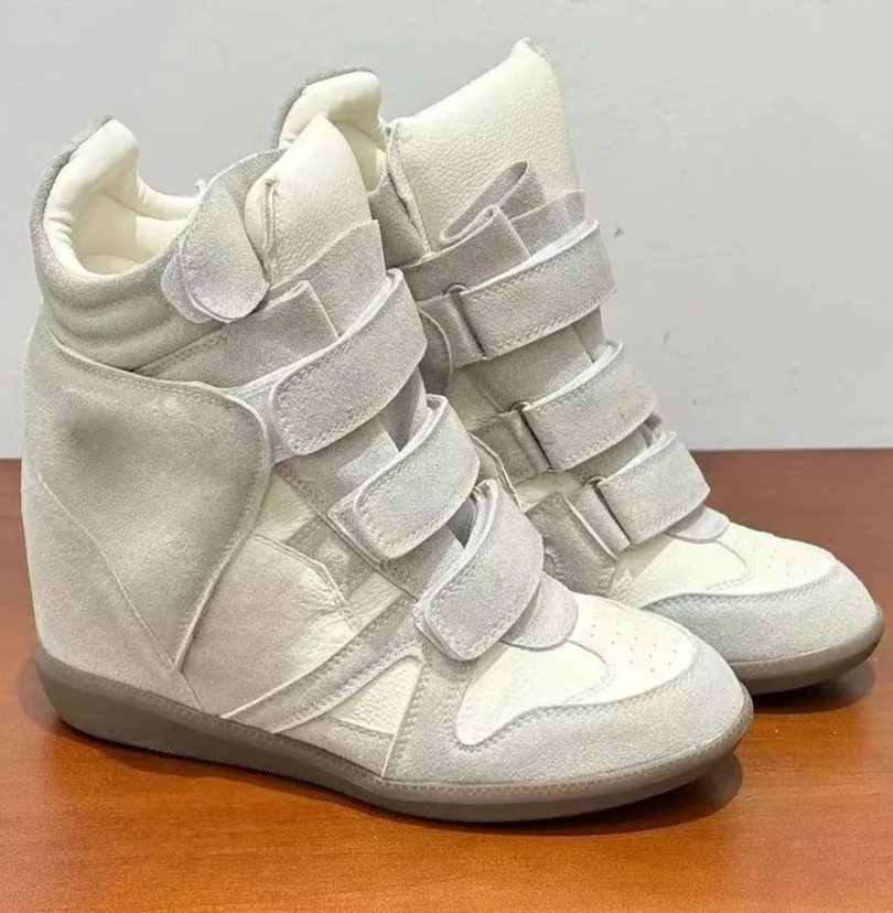 女性用隠しウェッジヒールハイカットスニーカー、スエードレザー - Velcro Hook Loop のレビューと価格